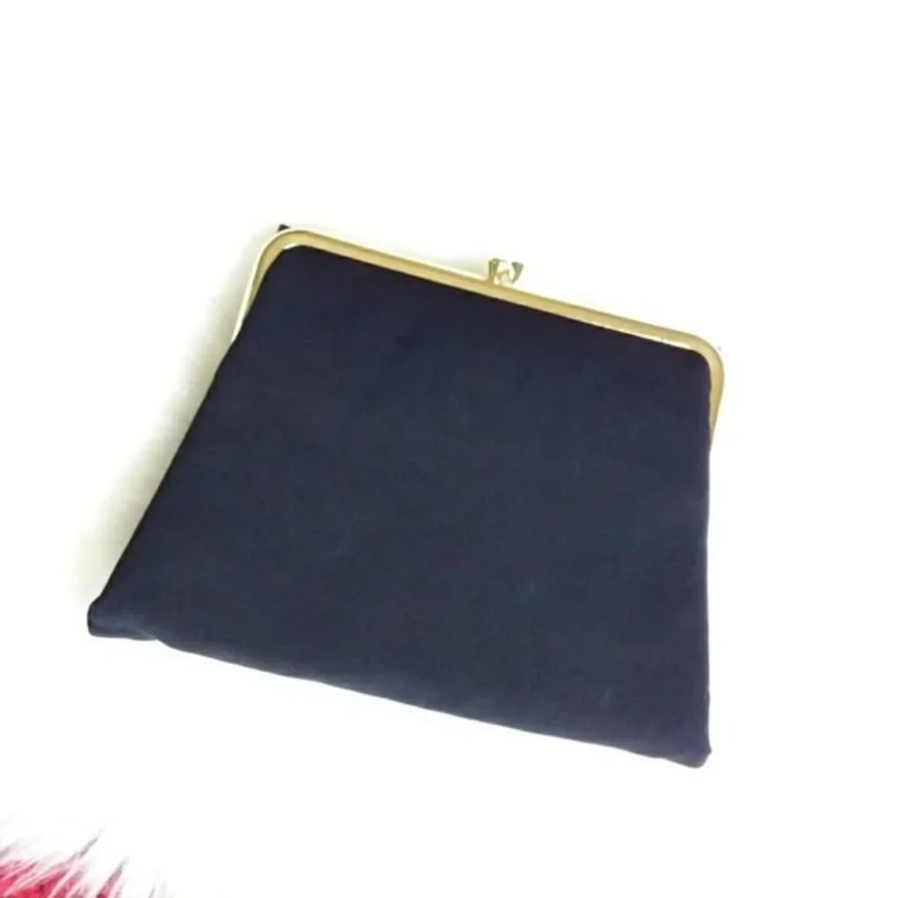 Blue Vintage Kiss-lock Clutch Gold-tone Hardware